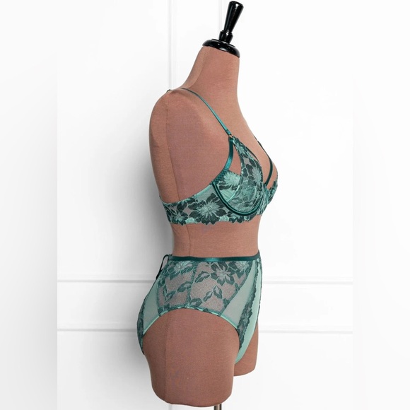 *NWT* Mentionables / Lace & Mesh High Waist Garter Panty / Garden Green / 1X - Picture 2 of 13